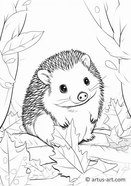 Hedgehog Between Leaves Coloring Page